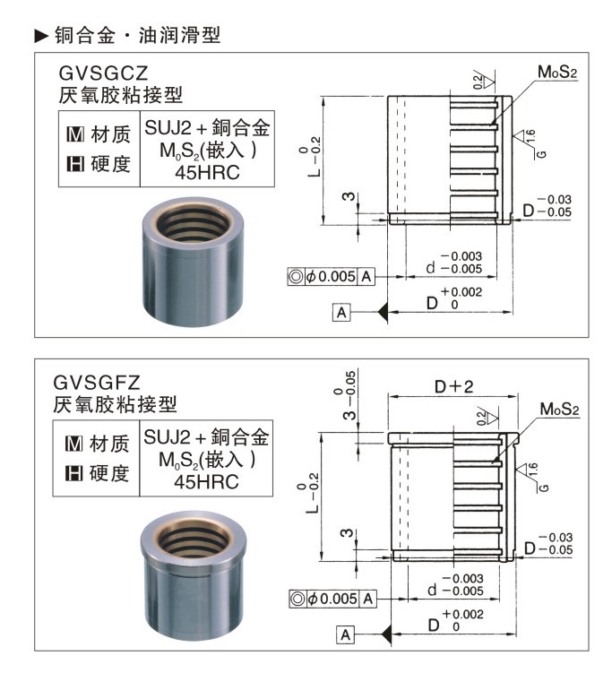 VSGCZ-VSGFZ精密型铜合金自润滑导套2um精度